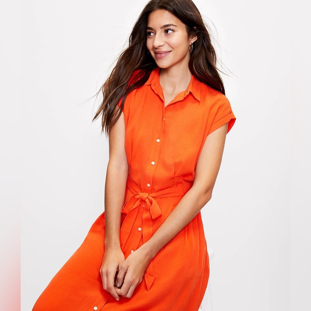 Worthington Belted Midi Shirt Dress Plus Size XXL Orange Coastal Career NWT